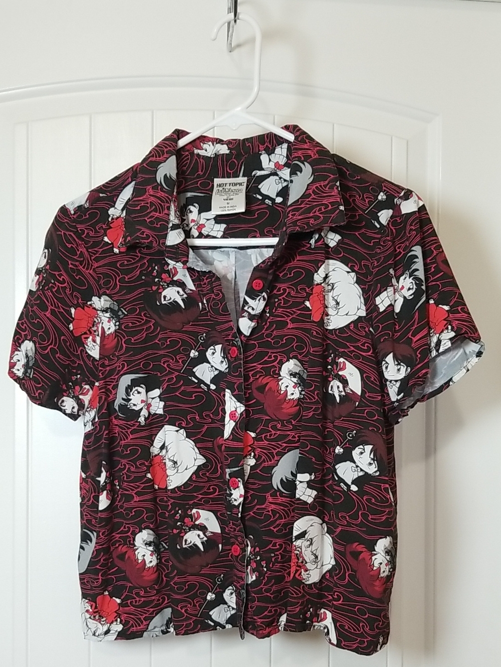 Hot Topic Black, Red & White Anime Graphic Button-Up Shirt InuYasha Size Medium